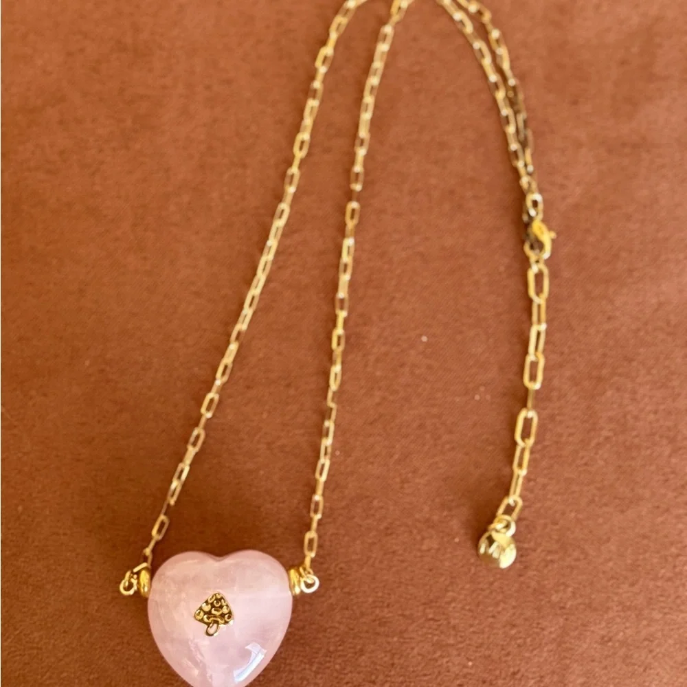 New MAYAMAR genuine Pink quartz Heart Pendant Necklace with mushroom - Picture 2 of 6